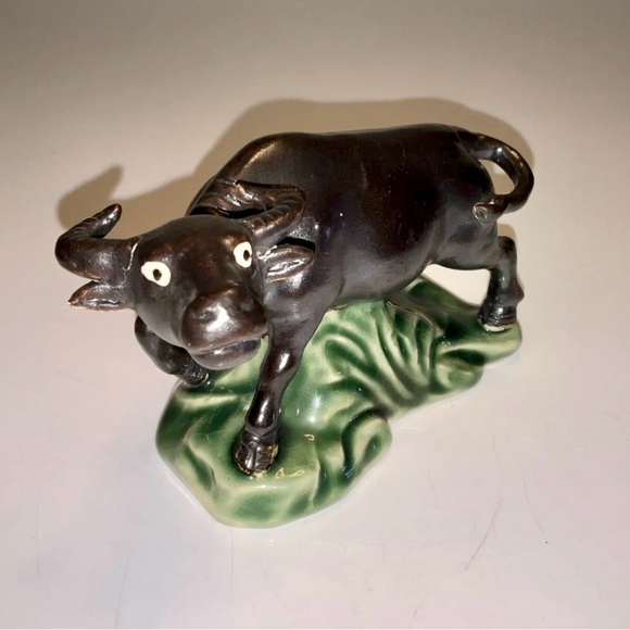 Vintage Beautiful Chinese Rare Ceramic Black Bull Ox Statue - Picture 2 of 11